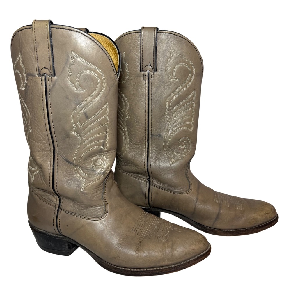 Vintage Miller Stockman Western Cowboy Boots Leather Taupe USA Men's 11 D